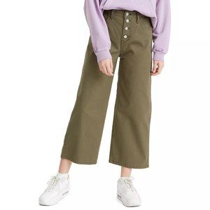 Levi’s Mile High Cropped Wide Leg - Soft Olive Night Green Button Fly - Size 30